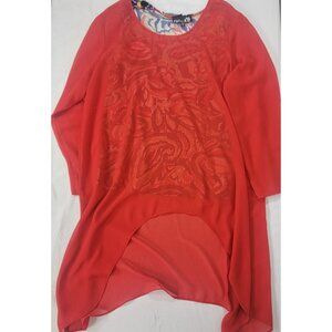 CSC Studio 2 piece Red Long Sheer Shirt Long Sleeves Top & Vibrant Tank Size 1X